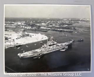 Vintage Large Format Black & White Photograph of USS Alabama Navy Battleship. 