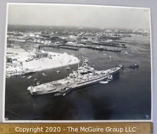 Vintage Large Format Black & White Photograph of USS Alabama Navy Battleship. 