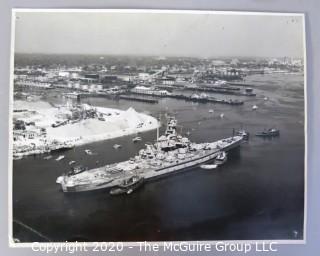 Vintage Large Format Black & White Photograph of USS Alabama Navy Battleship. 