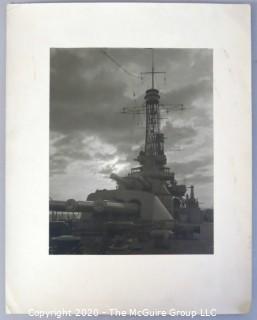 Matted Vintage Black & White Photo of Navy Battleship.  Measures approximately 11" x 14".
