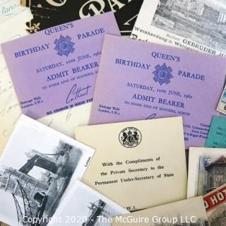 Collection of Vintage European Ephemera Including Tickets to the Queens Birthday Parade of 1961 and Paper London Tube Tickets.