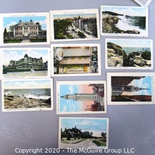 Group of Vintage Postcards Including Mini Postcards from Massachusetts and 2 Real Photo Postcards RPPC. 