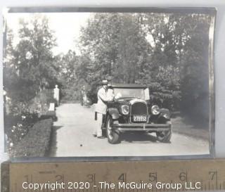 Vintage Undated Black & White Photograph of Man with Automobile.  Measures approximately 5" x 7".