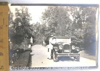 Vintage Undated Black & White Photograph of Man with Automobile.  Measures approximately 5" x 7".