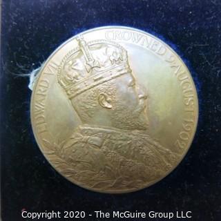 1902 British Bronze Medal Commemorating The Coronation Of Edward VII And Queen Alexandra in Case. 