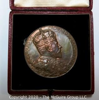 1902 British Bronze Medal Commemorating The Coronation Of Edward VII And Queen Alexandra in Case. 