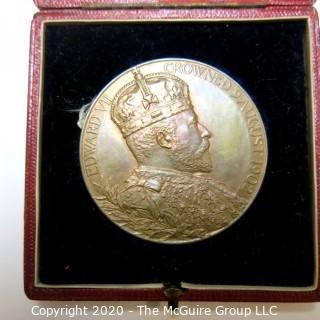 1902 British Bronze Medal Commemorating The Coronation Of Edward VII And Queen Alexandra in Case. 