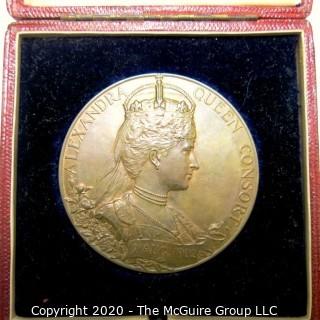 1902 British Bronze Medal Commemorating The Coronation Of Edward VII And Queen Alexandra in Case. 