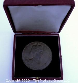 1902 British Bronze Medal Commemorating The Coronation Of Edward VII And Queen Alexandra in Case. 