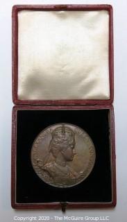 1902 British Bronze Medal Commemorating The Coronation Of Edward VII And Queen Alexandra in Case. 