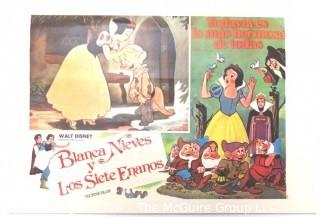 Vintage Walt Disney Movie Poster for Snow White and the Seven Dwarfs Written in Spanish.