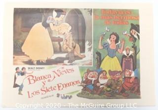 Vintage Walt Disney Movie Poster for Snow White and the Seven Dwarfs Written in Spanish.