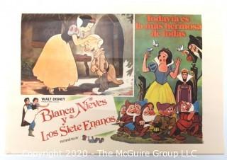 Vintage Walt Disney Movie Poster for Snow White and the Seven Dwarfs Written in Spanish.