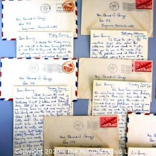 Eight WWII Military Service Letters between Serviceman and Sweetheart.  Discusses Visit to Hollywood. 