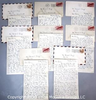 Eight WWII Military Service Letters between Serviceman and Sweetheart.  Discusses Visit to Hollywood. 