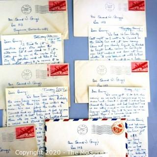 Eight WWII Military Service Letters between Serviceman and Sweetheart.  Discusses Visit to Hollywood. 