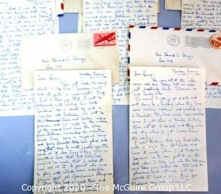 Eight WWII Military Service Letters between Serviceman and Sweetheart.  Discusses Visit to Hollywood. 