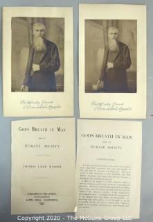 Pair of 2 Photos Signed by Thomas Lake Harris with Two Book Pages.  