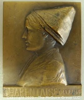 One Heavy Bronze Medal Plaque by French Artist Ernesta Robert-Merignac of Charentaise (Marans).