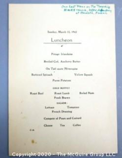 1942 WW II Menu and Party Information from Luau Held in Hawaii for Military 