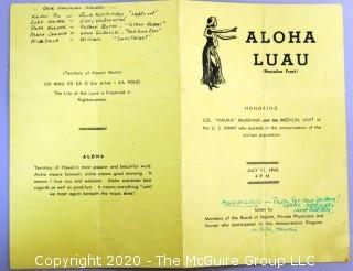 1942 WW II Menu and Party Information from Luau Held in Hawaii for Military 