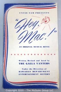 Vintage WW II Program Playbill from the Uncle Sam Presents Production of "Hey Mac!" Performed on Base in Hawaii. Actor Howard Morris is listed in cast.