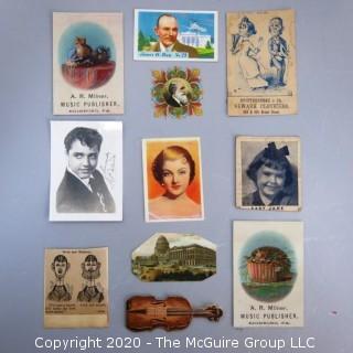 Group of Advertising Cards and Ephemera.  Includes Celebrity Cards, One Signed.