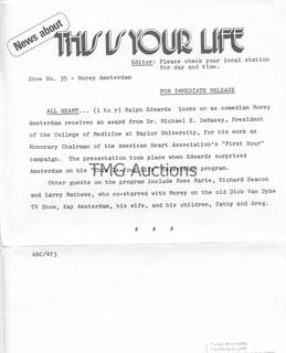 Photo: Print: Press Release: Vintage TV Show: This is your life - Morey Amsterdam