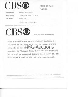 Photo: Print: Press Release: Vintage TV Show: Trapper John MD lot