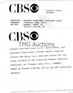 Photo: Print: Press Release: Vintage TV Show: Trapper John MD lot