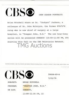 Photo: Print: Press Release: Vintage TV Show: Trapper John MD lot