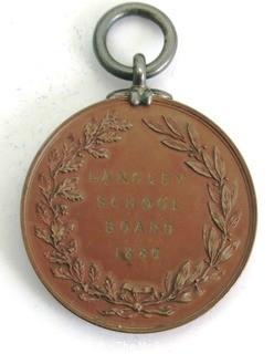 Victoria Regina Mounted Medal Inscribed Langley School 1880 on Reverse. 