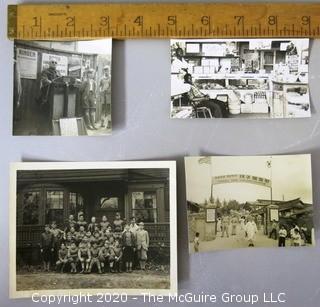 Four Black & White Photo Album Pictures. Includes Boys Class Sports Team, Korean Orphanage, Grocery Store, Etc.