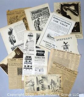 Group of Clipped Ephemera From Magazines and Newspapers. 