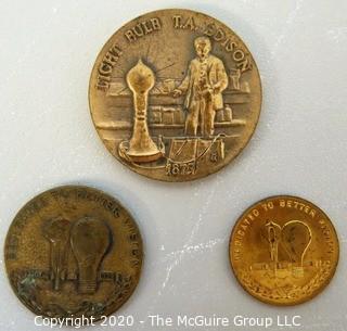 Three Thomas Edison Commemorative Medallions or Coins