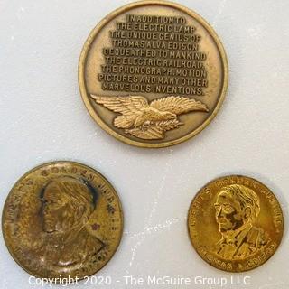 Three Thomas Edison Commemorative Medallions or Coins