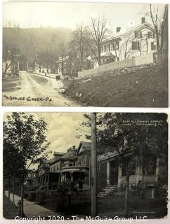 Two Vintage Black & White Real Photo Postcards RPPC of Neighborhood Street Scenes of Pennsylvania. 