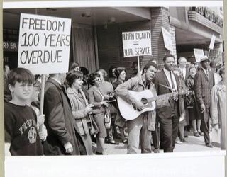 Two Vintage Black & White Photos of Civil Rights Protests, One Featuring Jessie Jackson.