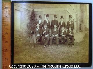 Antique Cabinet Card Photo of Gentlemen in Top Hats with Canes.  Measures approximately 8" x 10".