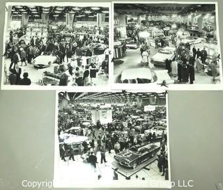 Set of Three Large Format Unframed Black & White Photographs from the Chicago Auto Show; by Joe Kordick, 1964. Measures approximately 14" x 9".
