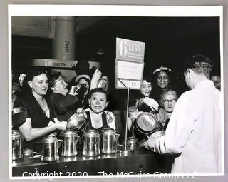 Large Format Black & White Photo of Sales Counter; Presumed Rickerby.  Measures approximately 16" x 20".