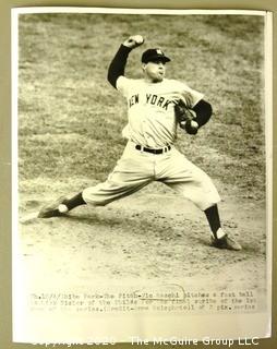 1950 World Series; Black & White Photo of Vic Raschi, Pitcher for The New York Yankees. Measures approximately 7" x 9".