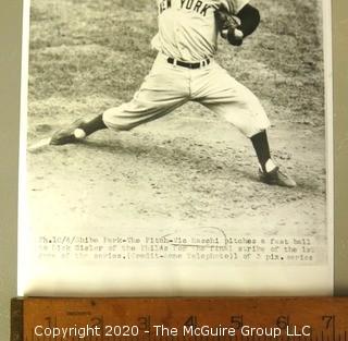 1950 World Series; Black & White Photo of Vic Raschi, Pitcher for The New York Yankees. Measures approximately 7" x 9".