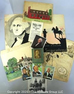 Collection of George Washington Ephemera Including Hand Drawn Ink on Paper Drawings. 