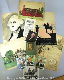 Collection of George Washington Ephemera Including Hand Drawn Ink on Paper Drawings. 