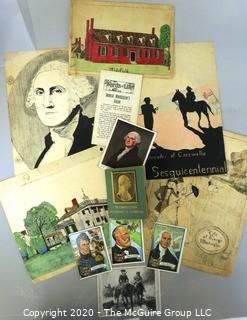 Collection of George Washington Ephemera Including Hand Drawn Ink on Paper Drawings. 