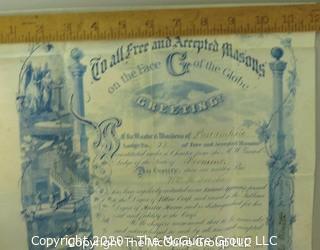 Membership or Initiation Certificate for Free Masons of Vermont on Vellum in Leather Pocket Folder. Circa 1800's.