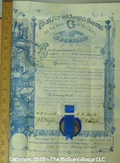 Membership or Initiation Certificate for Free Masons of Vermont on Vellum in Leather Pocket Folder. Circa 1800's.