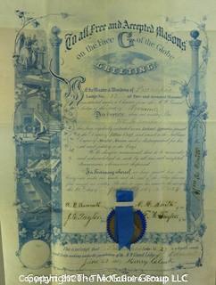 Membership or Initiation Certificate for Free Masons of Vermont on Vellum in Leather Pocket Folder. Circa 1800's.