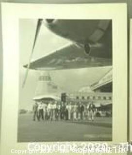 Large Format Black & White Photo of Pan American Planes with Executives in Hanger (embossed).
